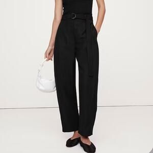 Banana Republic High Rise Barrel Tencel Linen Pant Black 8 Petite 713482